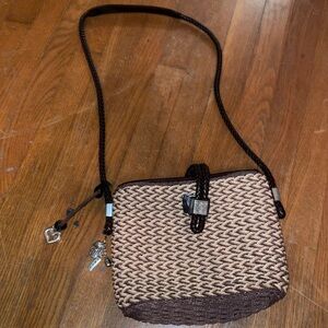 Brighton Woven Crossbody straw wicker leather paisley charm rope braid snap bag